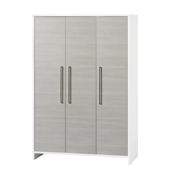 armoire - schardt - eco silver - 3 portes - blanc et bois de pin argent - finitions laquées