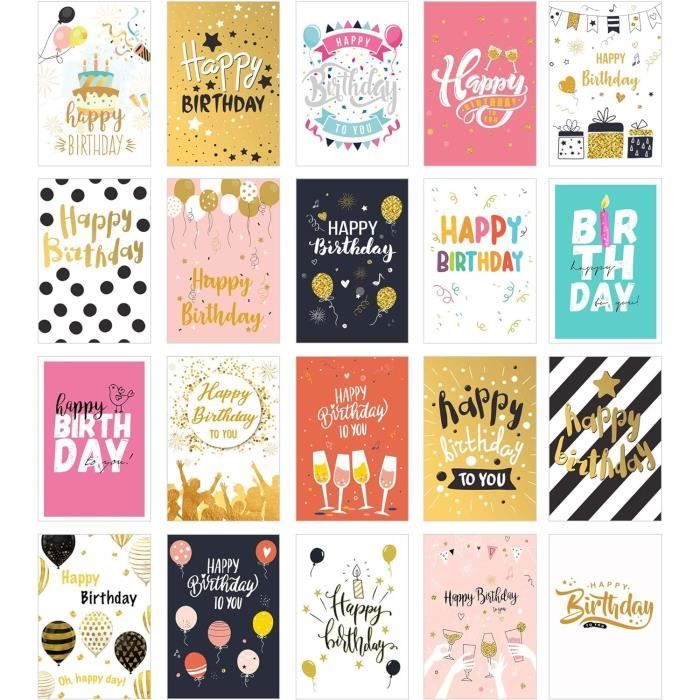Cartes D'anniversaire - Lot De 20 Cartes Avec Enveloppes Kraft Et Autocollants - Vœux Divers - Cadeau Créatif