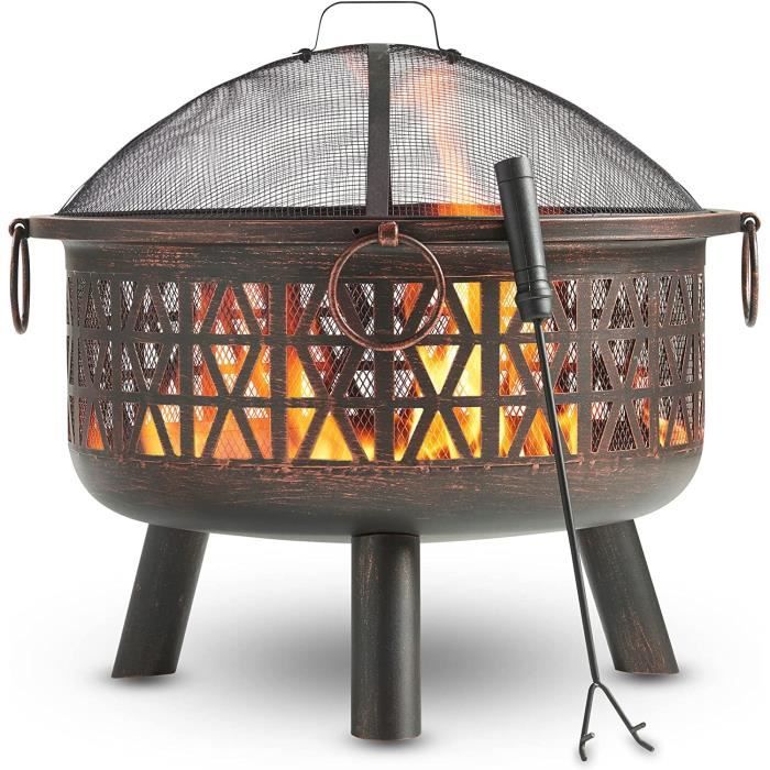 Outsunny Brasero Cheminée Foyer Extérieur Carré Avec Tisonnier Métal Dim. 45L X 45l X 43H Cm Noir