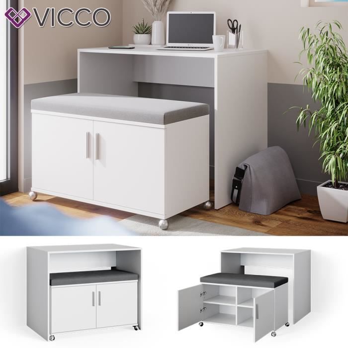 bureau vicco flona - table de bureau et banc capitonné - blanc - contemporain - design