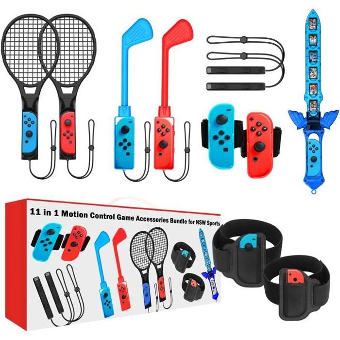 10 en 1 Switch Sport Accessoire, Kit d'accessoires pour Nintendo Switch  avec Club de Golf pour Mario Golf, Raquettes de Badminton de Tennis, Sangle