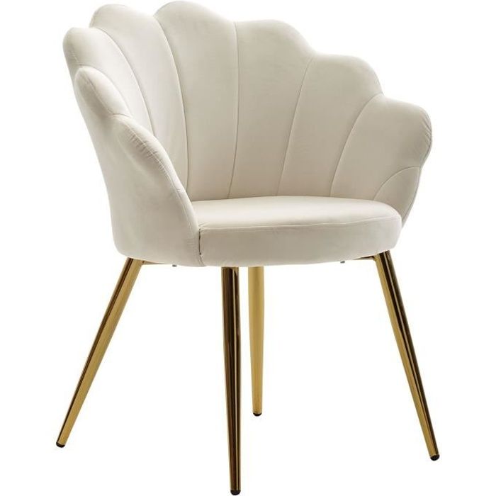 chaise de salle à manger tulipe velours blanc wohnling - design scandinave - pieds dorés