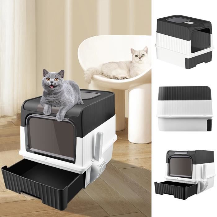 Meilleurs prix pour XUANYU Bac à litière pour chat avec couvercle et pelle, grande litière, pliable, Avec couvercle,Armoire à litière,Tiroir,Noir