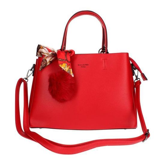 Sac a main en similicuir avec Pompon et Foulard Gallantry Paris Rouge Rouge Cdiscount Bagagerie Maroquinerie