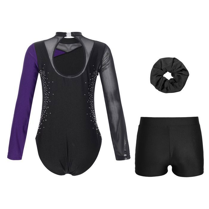 SEAUR Justaucorps Gymnastique Fille Avec Short Et Bandeau - Danse Ballet Patinage 5-12 Ans