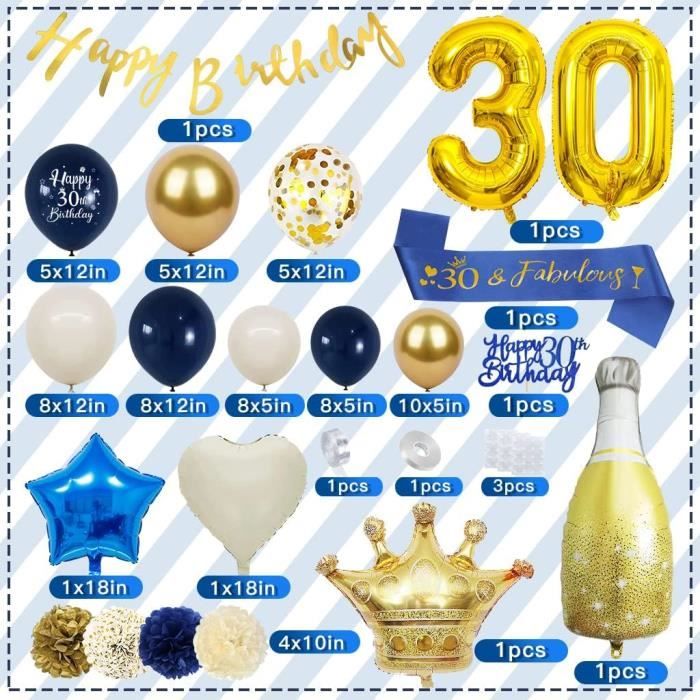Decoration Anniversaire 30 Ans Homme, Ballon 30 Ans Anniversaire Fête Beige  Bleu Avec Bannière Joyeux Anniversaire, Ceinture[J10065]