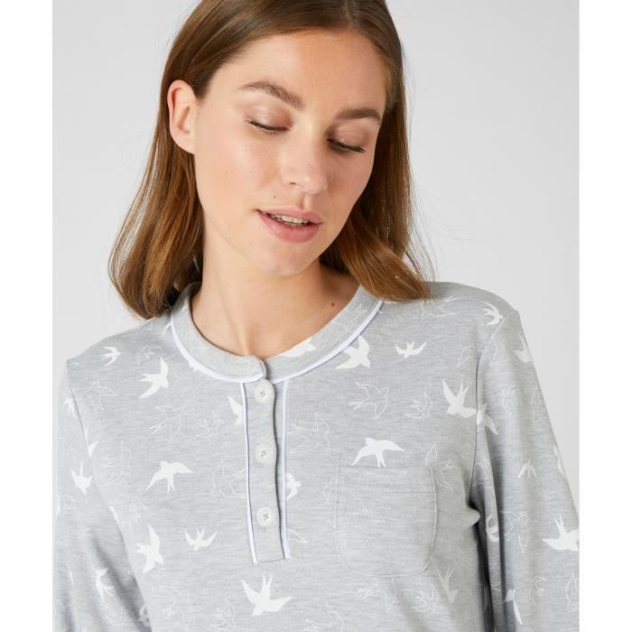Chemise de nuit interlock Thermolactyl Damart Gris Oiseaux Gris oiseaux Cdiscount Pret a Porter