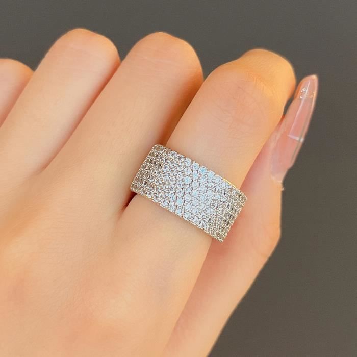 Bague en argent sterling plaque or blanc 14K avec diamants et CZ pour femmes Taille 59 Blanc Achat Vente bague anneau Bague en argent sterling plaque or blanc