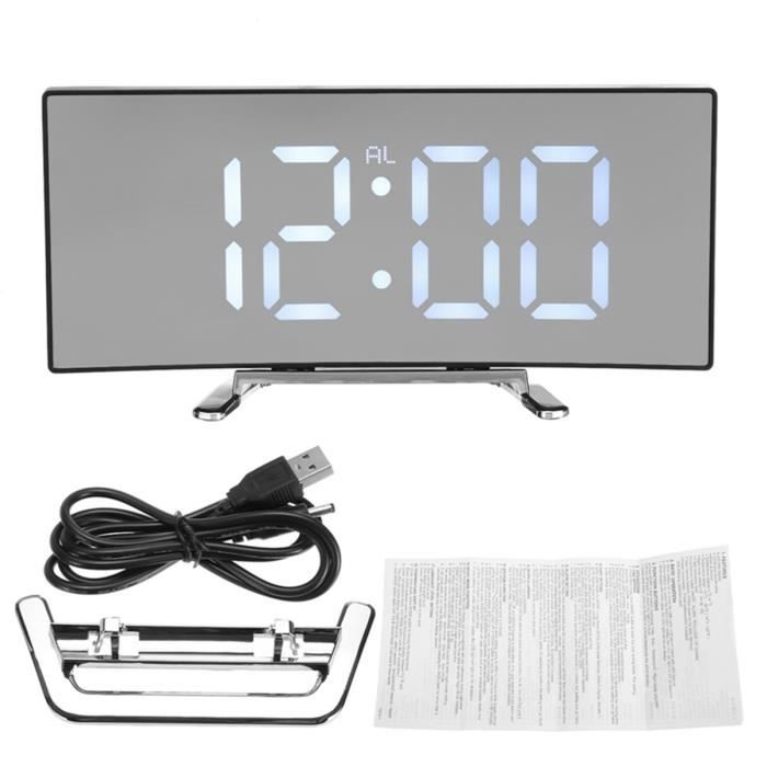 Réveil numérique, horloge de chevet à LED alimentée par secteur, réveil  avec veilleuse pour les chambres à coucher, écran incurvé de 7 pouces