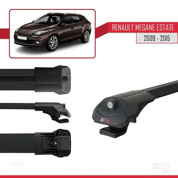 Barres De Toit Pour Renault Megane 3 ST 2009-2015 — Aluminium Gris, Charge 75 Kg, Kit Complet - 9