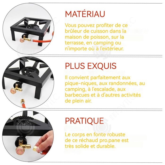 Réchaud à Gaz De Camping Yunzkuk 8000W - Fonte Avec Tuyau Et Régulateur - Parfait Pour Extérieur
