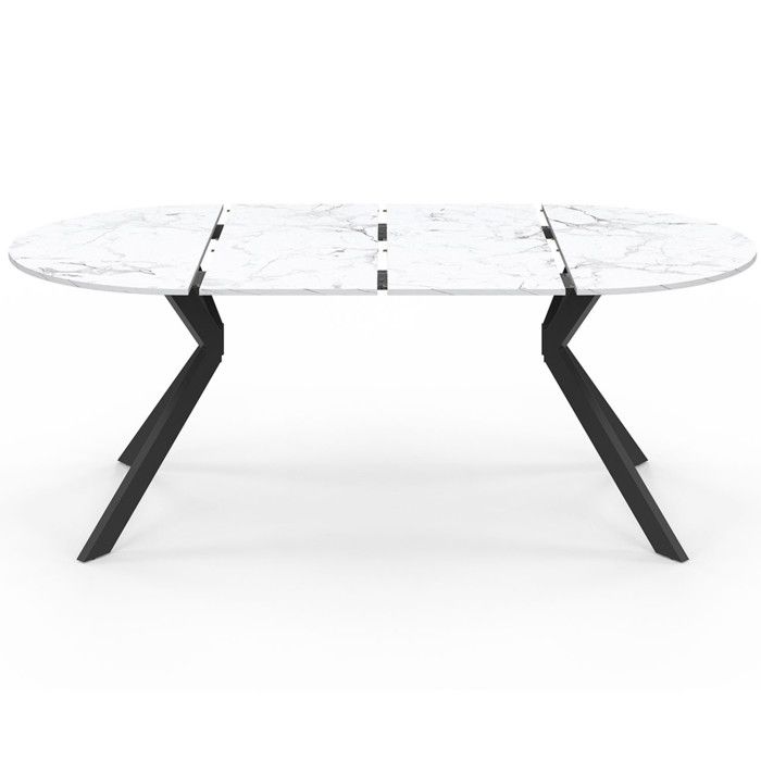 Table à Manger Ovale Alix 200 Cm - Plateau Bois Foncé, Pied Araignée Métal Noir - 10 Personnes - Style Industriel Vintage