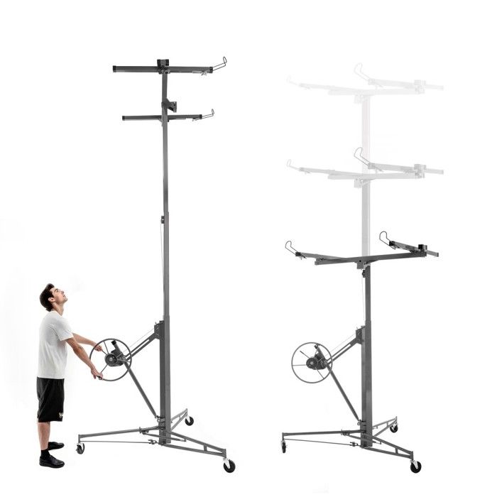 Support De Plaque Lève-plaques à Placo XXL Professionnel WilTec - Capacité 68kg - Dimensions Ouvertes 178x85x290cm - Aide Au Montage Des Cloisons Levage Voiture