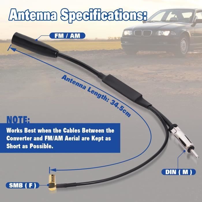 Eightwood DAB Antenne - Glasbevestiging Met SMB Connector - 3 Meter RG174 Kabel - Voor DAB/DAB+ En FM/AM - Geschikt Voor Blaupunkt, Pioneer, Kenwood & Alpine