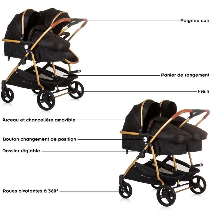 DUO SMART Poussette jumeaux ou enfants rapproches largeur 79 cm Noir sans cosy