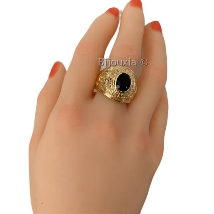 Bague Chevali re Am ricaine Army Pierre Noire Onyx En Plaqu Or 18