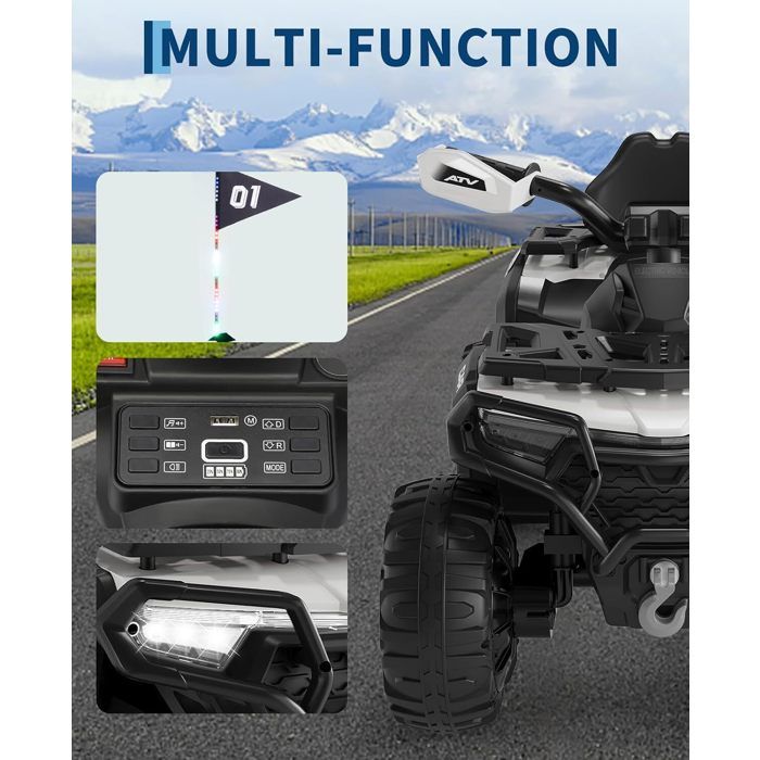COSTWAY Quad Électrique 12V pour Enfants 3+ Ans, avec LED et Musique, 4