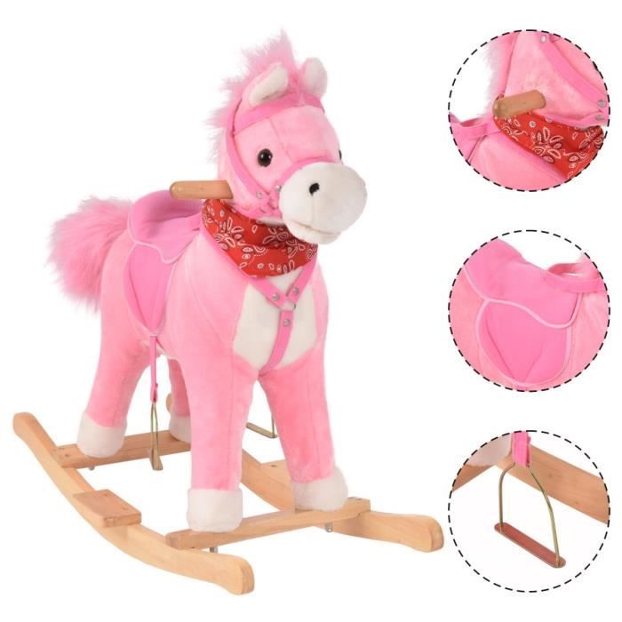 Giantex Cheval a Bascule en Bois du Peuplier avec Effets Sonores Bouche Peut Bouger Cadre en Acier Charge Maxi 40KG Rose Cdiscount Jeux Jouets