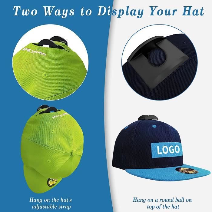 12pcs Porte-chapeaux muraux pour casquettes de baseball, crochets