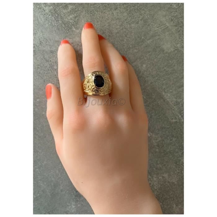 Bague Chevaliere BIJOUXIA Army Pierre Noire Onyx Plaque Or 18 Carats Mixte