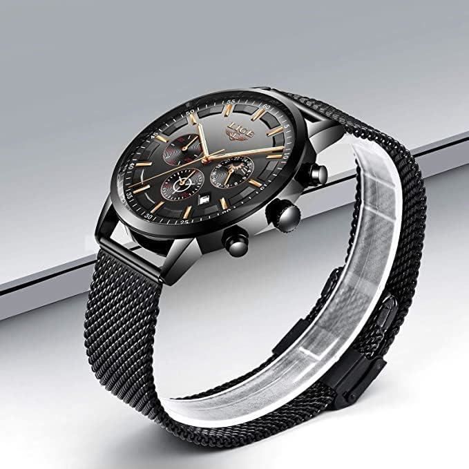Montre Homme Classique 45mm – Acier, Cadran Noir, Chronographe, étanche 30m, Neuve Avec étiquettes