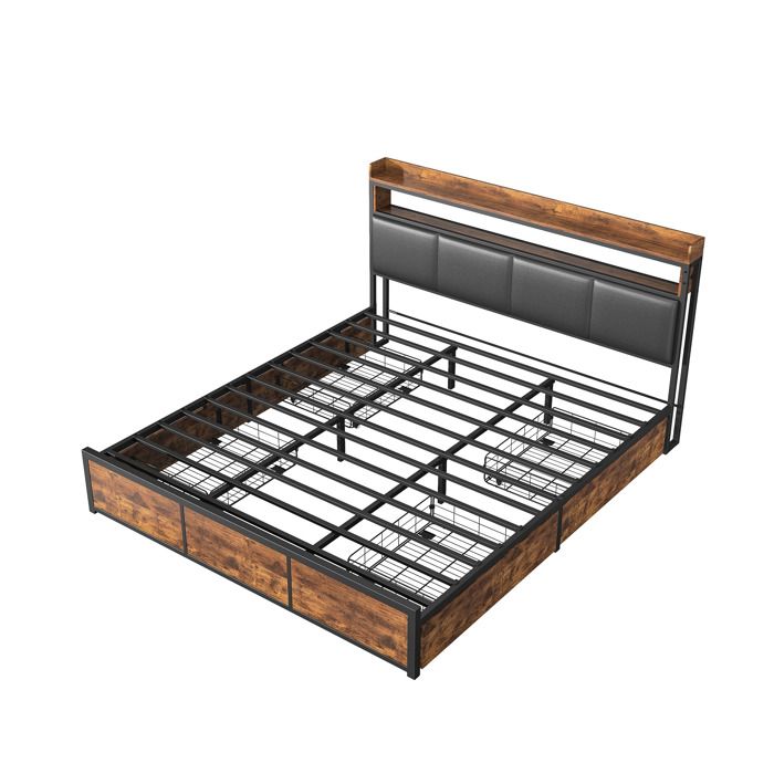 Lit Adulte 160x200 cm avce Éclairage LED, Lit 2 Personnes Capitonné ...