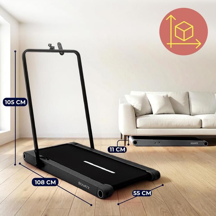 Tapis De Marche Squatz 2-en-1 Avec Vibration Et Barre – Pliable, Silencieux, écran LED, Télécommande, 12 Programmes – 120 Kg Max