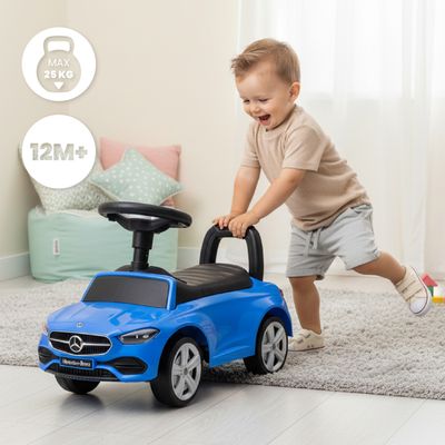 GOPLUS 3 en 1 Porteur Bebe Mercedes-Benz pour Tout-Petits, Voiture à Pousser avecAuvent Réglable, Rangement, Voiture Jouet Pied au Sol avec Sons Réalistes, pour Enfant 1,5-3 Ans (Blanc