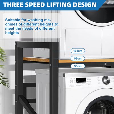 Support Superposition Lave-Linge Sèche-Linge - Étagère Métallique Réglable 3 Hauteurs, Capacité 350 Kg - 75x65x105 Cm - Noir Ou Blanc