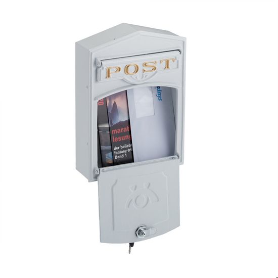Boîte Aux Lettres Murale Relaxdays - 31x36x12 Cm, Fer Blanc - 4 Clés, Fente C4 - Blanche - 2