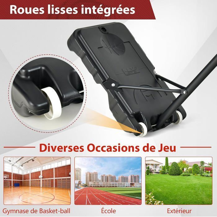 COSTWAY Panier Basketball Réglable 90-210cm - Support Roulettes - Base Remplissable Eau/Sable - Enfants Adultes - PE Incassable