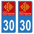Lot 2 Autocollants Stickers plaque immatriculation voiture auto département 30 Gard Logo Région Occitanie-0