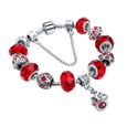 Bracelet Charms Perles Murano Rouge Pendant Couronne en Argent Vieilli-0
