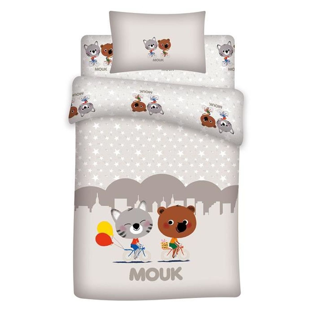 Mouk Parure De Lit Bebe 3 Pieces 100 Coton Housse De Couette 100x140 Cm Drap Housse Taie Cdiscount Maison