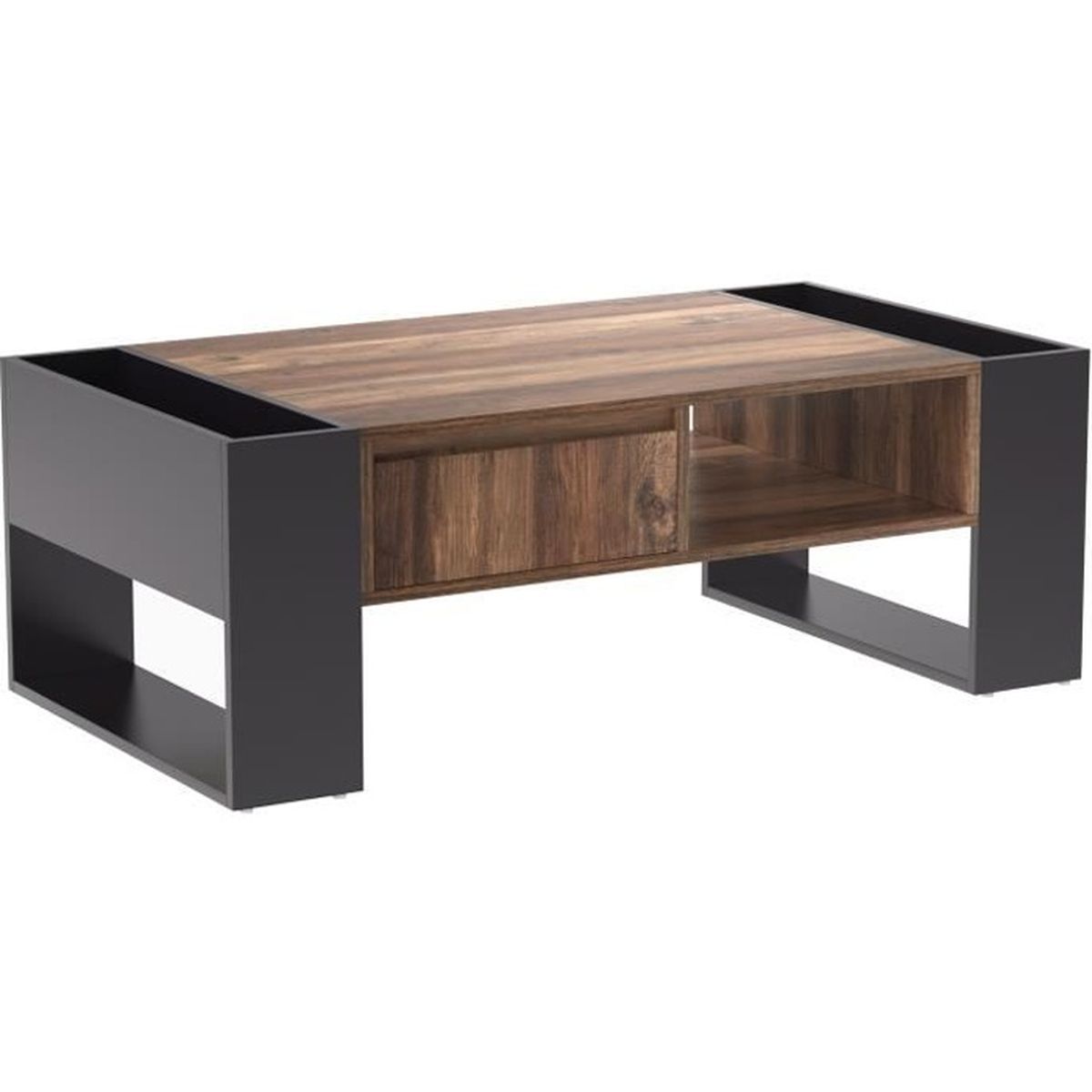 HOMAVOTable basse en bois veiné, Noir avec Bois naturel, avec un