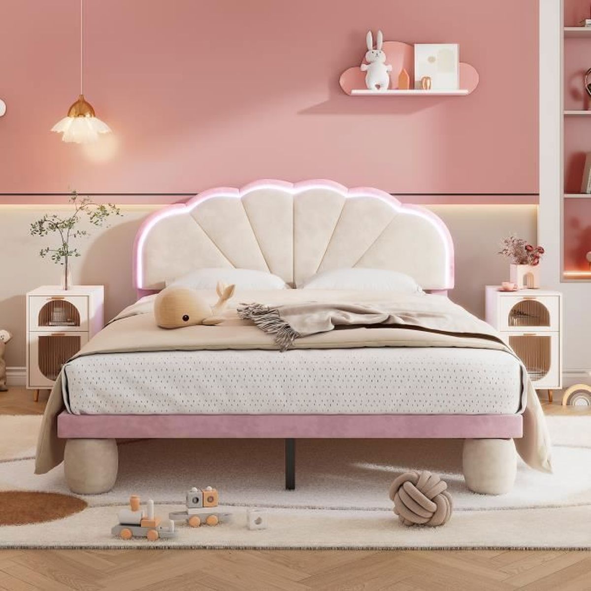 Canapé-Lit Bébé/Enfant 90x190cm Avec Tiroirs - Velours Doux, Barrières Sécurité Et Marches (Beige, Sans Matelas)