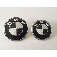 2 logos badges emblème BMW 82mm capot / 74 mm coffre effet carbone noir blanc