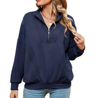 Pull Femme Col À Fermeture Éclair Automne Hiver Casual Pullover Manches Longues Couleur Unie Confortable - Taille EU - Noir Noir - Prêt-à-Porter