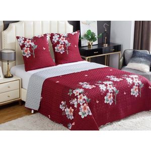 Couvre-lit Boutis Matelassé Cecile 220x240 Cm + 2 Taies D'Oreiller - Microfibre Double Face