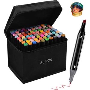 80 Couleurs Feutres Alcool Twin Markers – Double Pointe, Idéal Pour Manga, Dessin, Coloriage Adulte