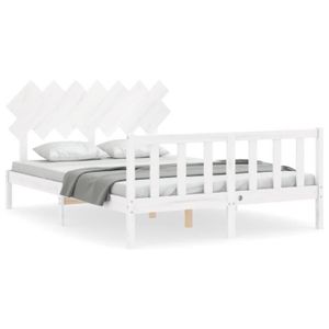 STRUCTURE DE LIT Cadre de lit blanc King Size en bois massif - ATYHAO - GXU - Contemporain - 205,5 x 155,5 x 81 cm