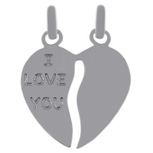 Pendentif Cœur Séparable I LOVE YOU – Argent Doré – Acier Inox – Collier Amour Couple