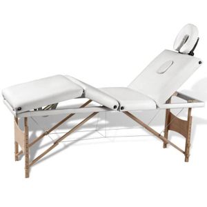 TABLE DE MASSAGE - TABLE DE SOIN BLL Table de massage pliable Blanc crème 4 zones avec cadre en bois 7416654270929