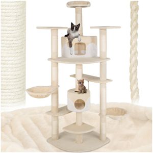 ARBRE À CHAT TECTAKE Arbre à Chat 201 cm FIPPI Griffoir d’angle avec Corde de jeu + 2 Hamacs - Blanc/Beige