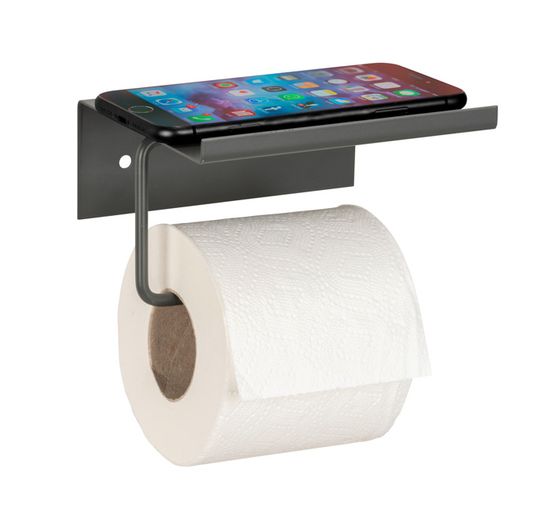 Dérouleur Papier Toilette Mural Sans Percage - Distributeur WC Avec Étagère & Boîte Lingettes Noir