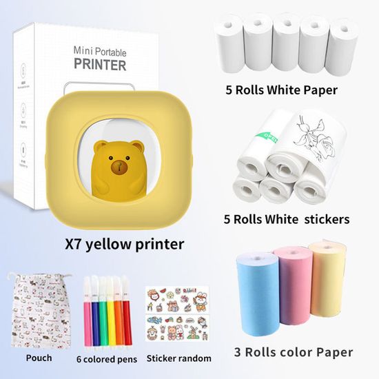 Imprimante Portable Mini, Imprimante D'autocollants Sans Encre Avec 10 Rouleaux De Papier