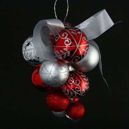 Lot de 15 boules de noël Grappe Rouge et argent Cdiscount Maison