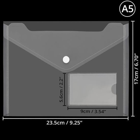 Belle Vous Pochette Plastique A5 Transparente  Lot De 24 Avec Bouton Fermoir Et Porte Carte Pochette Rangement Maison Bure
