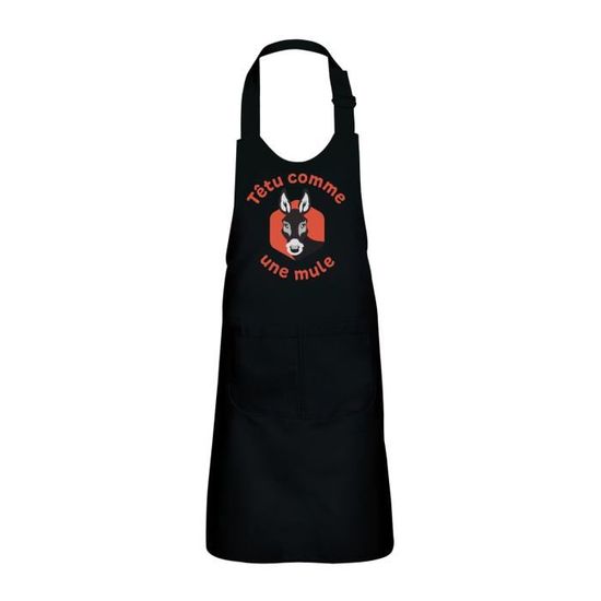 Tablier Enfant 2 Poches Cuisine Noir Têtu Comme une Mule Expression