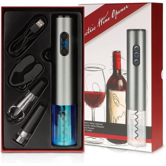 Tire-bouchon électrique 4 En 1 Wine And Flow - Ouvre-bouteille Automatique, Aérateur, Vide-air Et Coupe-capsule - 6